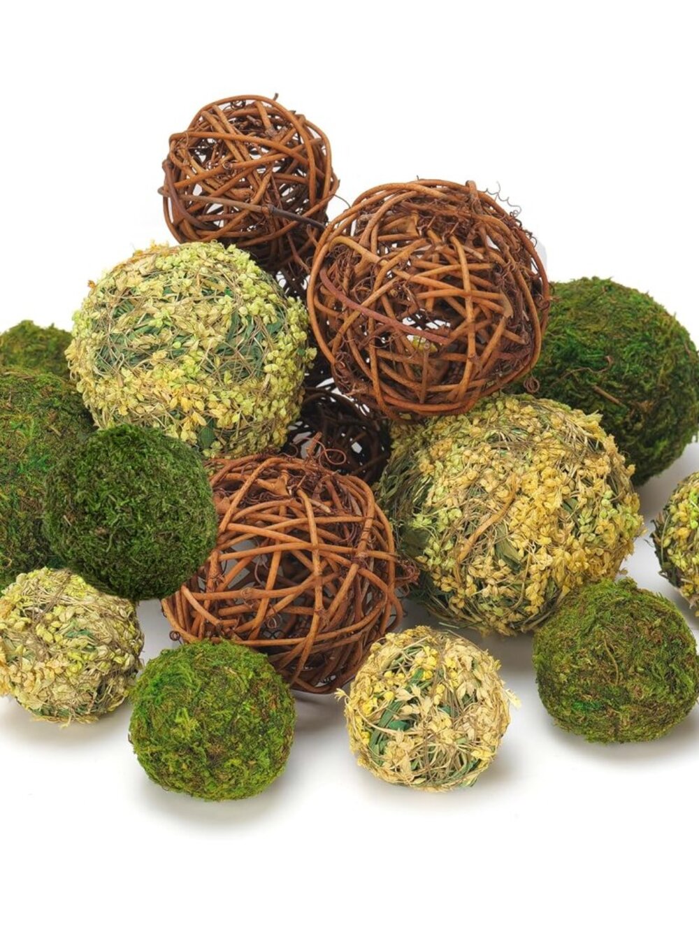 Decorative Balls for Centerpiece Bowls, 18pcs Fake Moss Balls + Wicker Rattan Ba